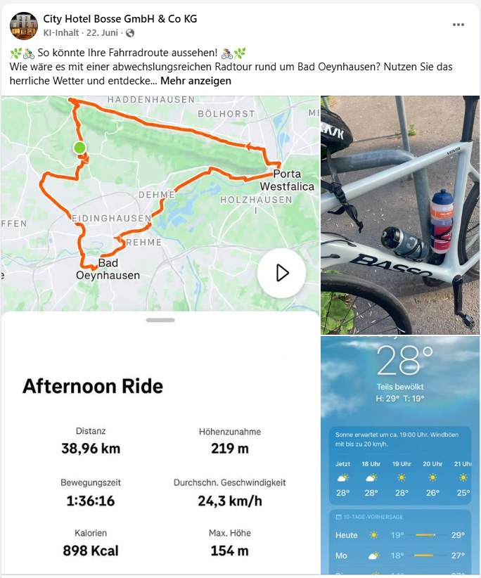 Facebook-Beitrag: Radtour-Empfehlung rund um Bad Oeynhausen